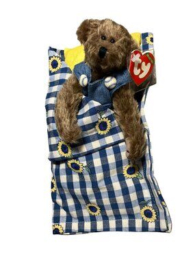 Ty Wee Willie Bear Style 6021 With Denim Overalls & Sunflower Blanket Collectibl
